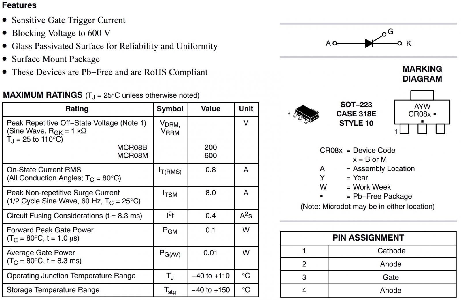 Tiristor Triac Z0109MN 600V 800mA SMD SOT-223-4 Littelfuse Transistores - View #11