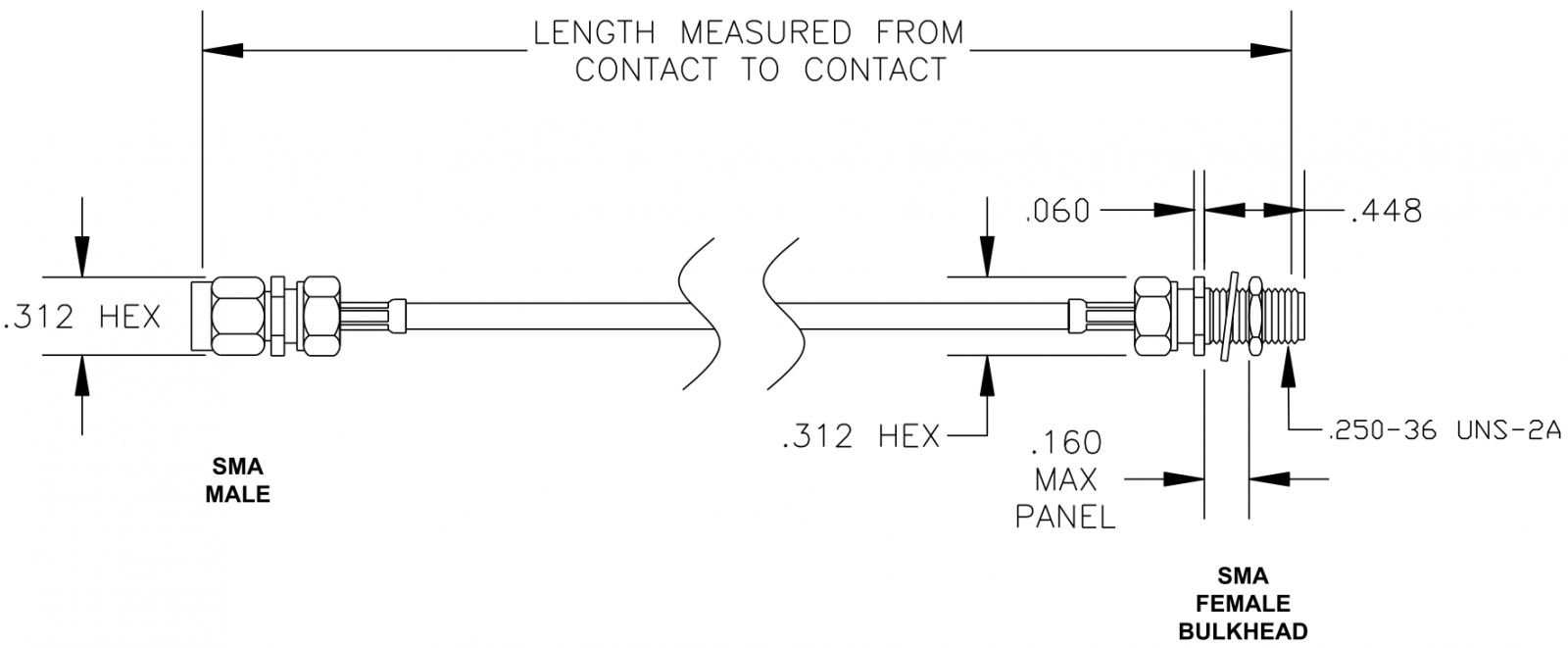 כבל קואקסיאלי - SMA (M) ~ SMA (F-B/H) - RG178 - 1.5M - טלמיר אלקטרוניקה