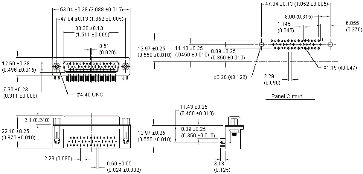 מחבר D-TYPE HIGH DENSITY זוויתי למעגל מודפס - נקבה 44 מגעים - טלמיר ...