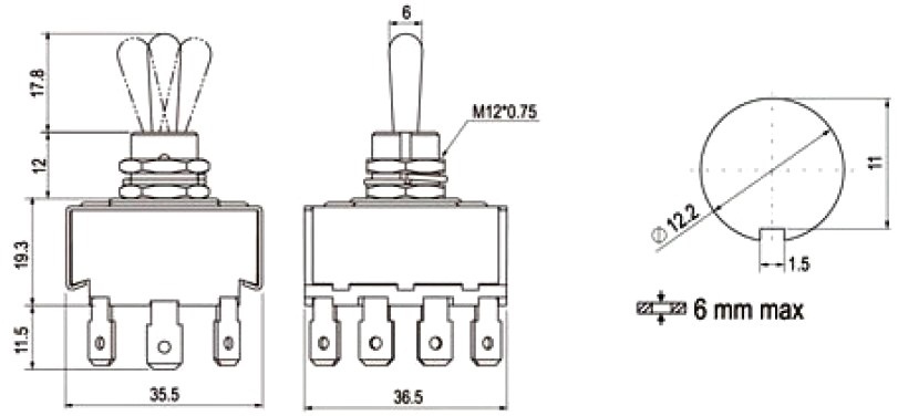 מפסק טוגל - 4PDT ON/ON - טלמיר אלקטרוניקה