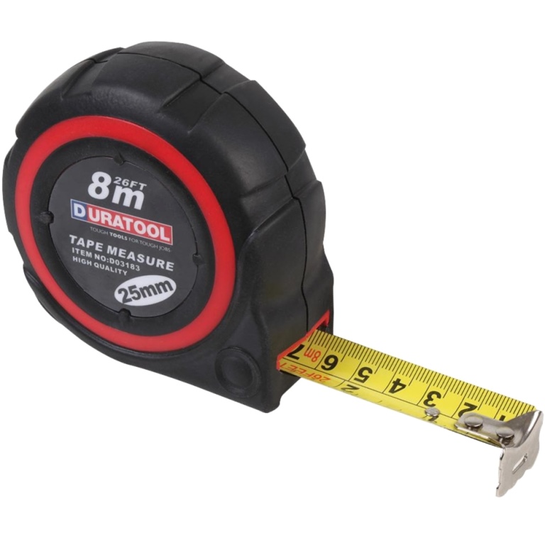 DURATOOL HEAVY DUTY TAPE MEASURE WITH IMPACT RESISTANT RUBBER COATED CASE