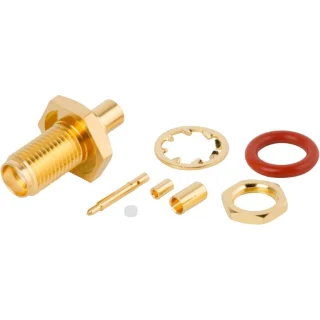 מחבר SMA R/P - נקבה ללחיצה לכבל RG174 עם הברגה לפנל AMPHENOL