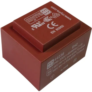 שנאי יצוק למעגל מודפס - 230V ⇒ 2X12V - 1250MA / 30VA MYRRA