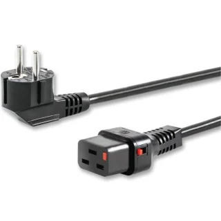 כבל חשמל יצוק עם נעילת 2M , IEC C19 ~ EU PLUG - IEC LOCK SCHAFFNER