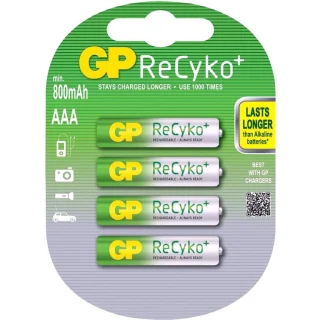 רביעיית סוללות נטענות - RECYKO+ - AAA - 1.2V 800MAH - NIMH GP BATTERIES