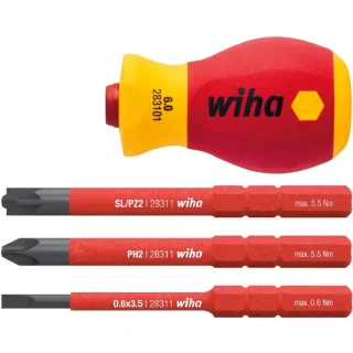 ידית מברג בולדוג מבודדת עם סט 3 ביטים - WIHA SB 2831 0101 WIHA