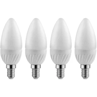 רביעיית נורות COOL WHITE LED 5W - הברגה E14 - עדשת נר חלבית PRO-ELEC