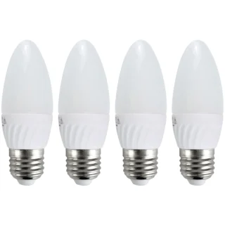 רביעיית נורות WARM WHITE LED 5W - הברגה E27 - עדשת נר חלבית PRO-ELEC