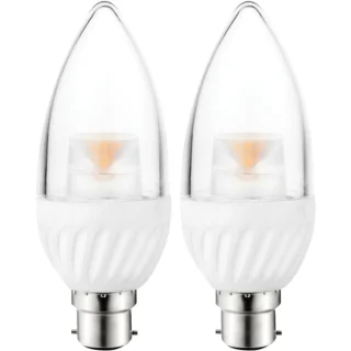 זוג נורות COOL WHITE LED 5W - חיבור B22 - עדשת נר שקופה PRO-ELEC