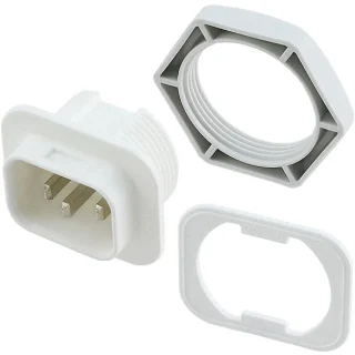 מחבר IEC IP67 / IP69K - זכר להלחמה לפנל - בידוד לבן SCHURTER