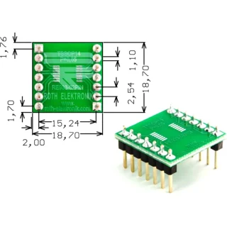 לוח מתאם לרכיבי TSSOP-14 ~ DIP - SMD ROTH ELEKTRONIK