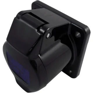 מחבר חשמל תעשייתי שחור - נקבה לחיבור לפנל - 2P+E , 230VAC , 16A WALTHER