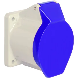 מחבר חשמל תעשייתי כחול - נקבה לחיבור לפנל - 2P+E , 230VAC , 16A WALTHER