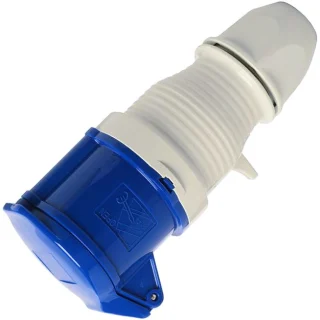 מחבר חשמל תעשייתי כחול - נקבה לחיבור לכבל - 2P+E , 230VAC , 32A WALTHER