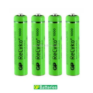 מארז 4 סוללות AAA נטענות 1000mAh של חברת GP Recyko GP BATTERIES